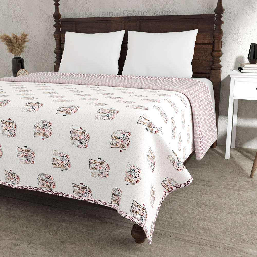 Pink Elephant Pure Cotton Double Bed Dohar
