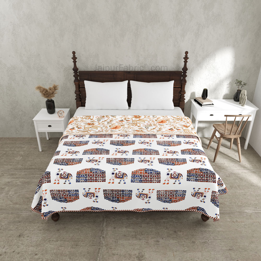 Hawa Mahal Orange Pure Cotton Reversible Double Bed AC Quilt Dohar