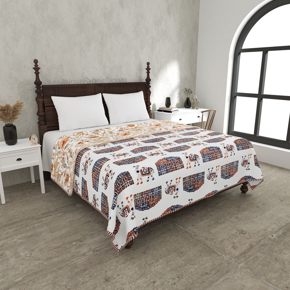 Hawa Mahal Orange Pure Cotton Reversible Double Bed AC Quilt Dohar