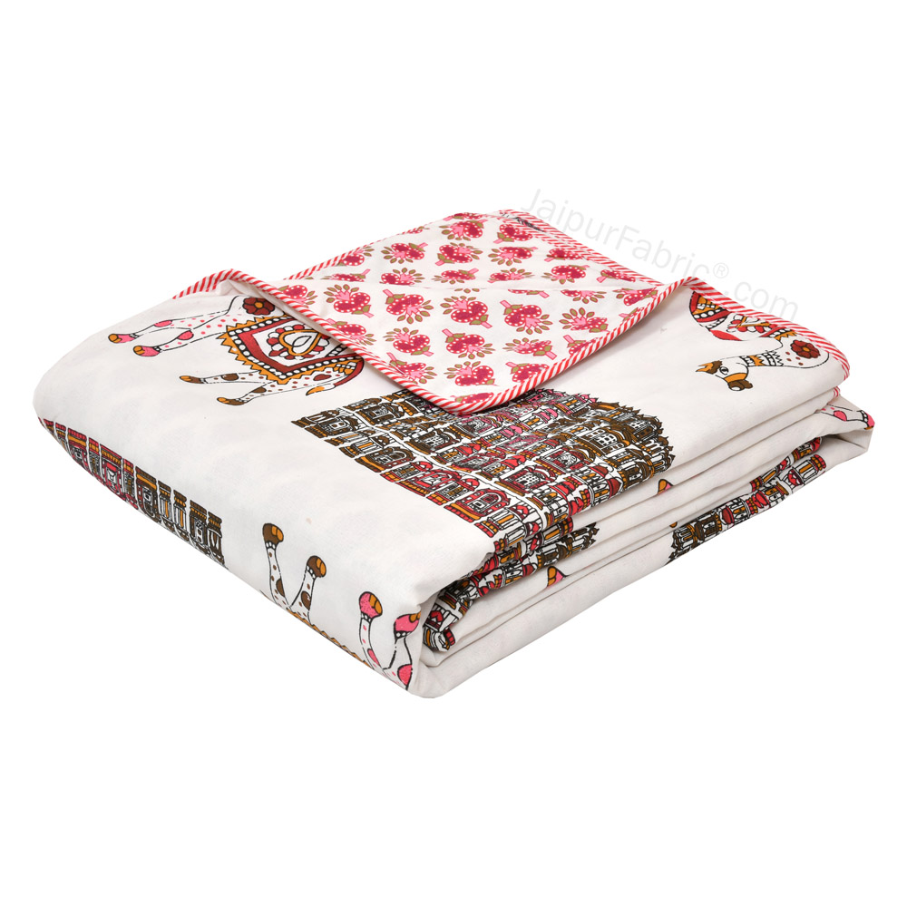 Hawa Mahal Pink Pure Cotton Reversible Double Bed AC Quilt Dohar