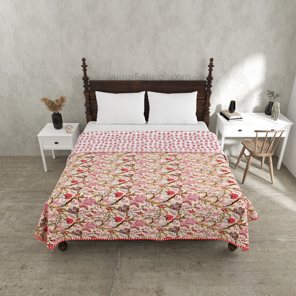 Anokhi Pink Pure Cotton Reversible Double Bed AC Quilt Dohar