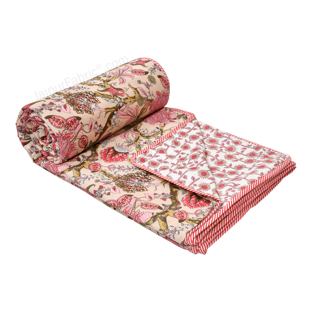 Anokhi Pink Pure Cotton Reversible Double Bed AC Quilt Dohar