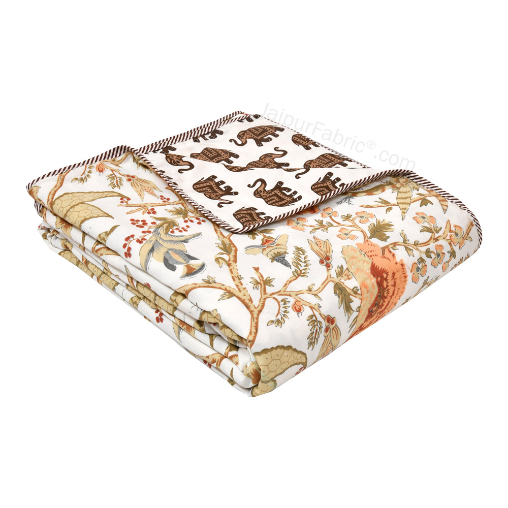 Elephant Print Brown Pure Cotton Reversible Double Bed AC Quilt Dohar