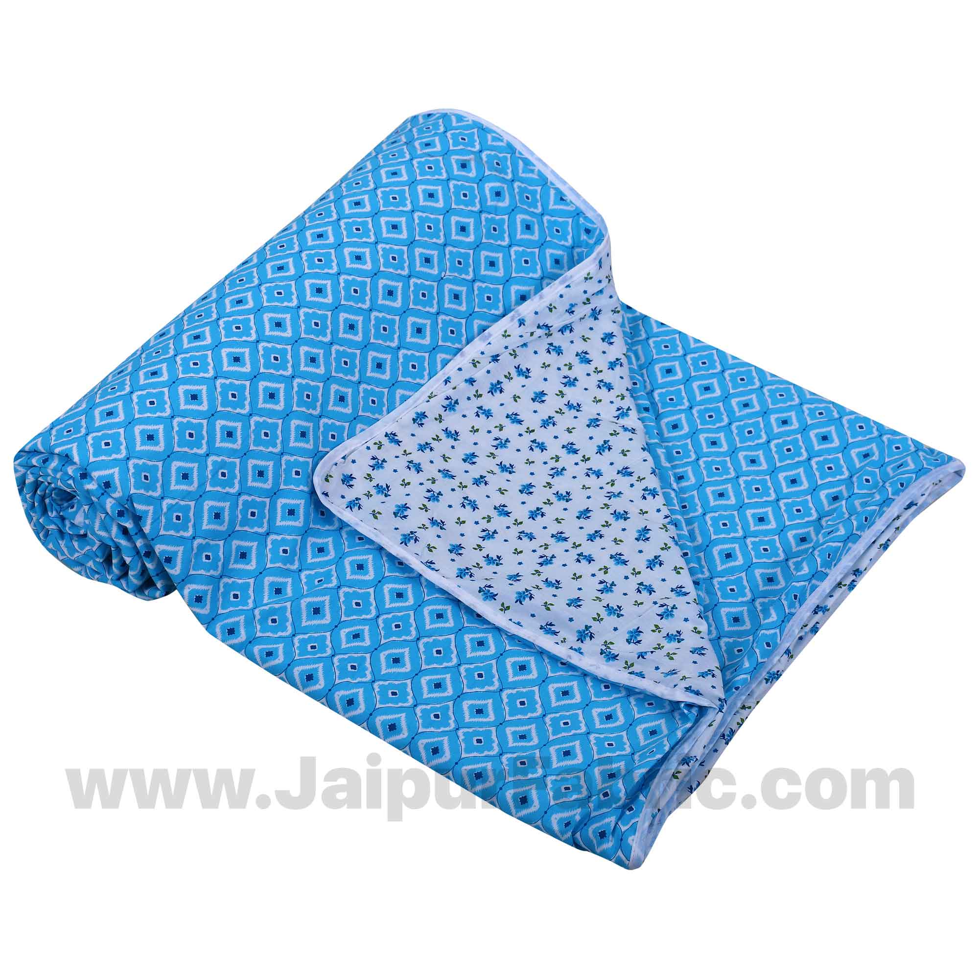 Pure Cotton Sky Blue Retro Print Reversible Double Blanket/Duvet/Quilt/AC Dohar