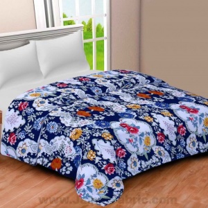 Cotton Navy Blue Decorative Reversible Double Blanket/Duvet/Quilt/AC Dohar