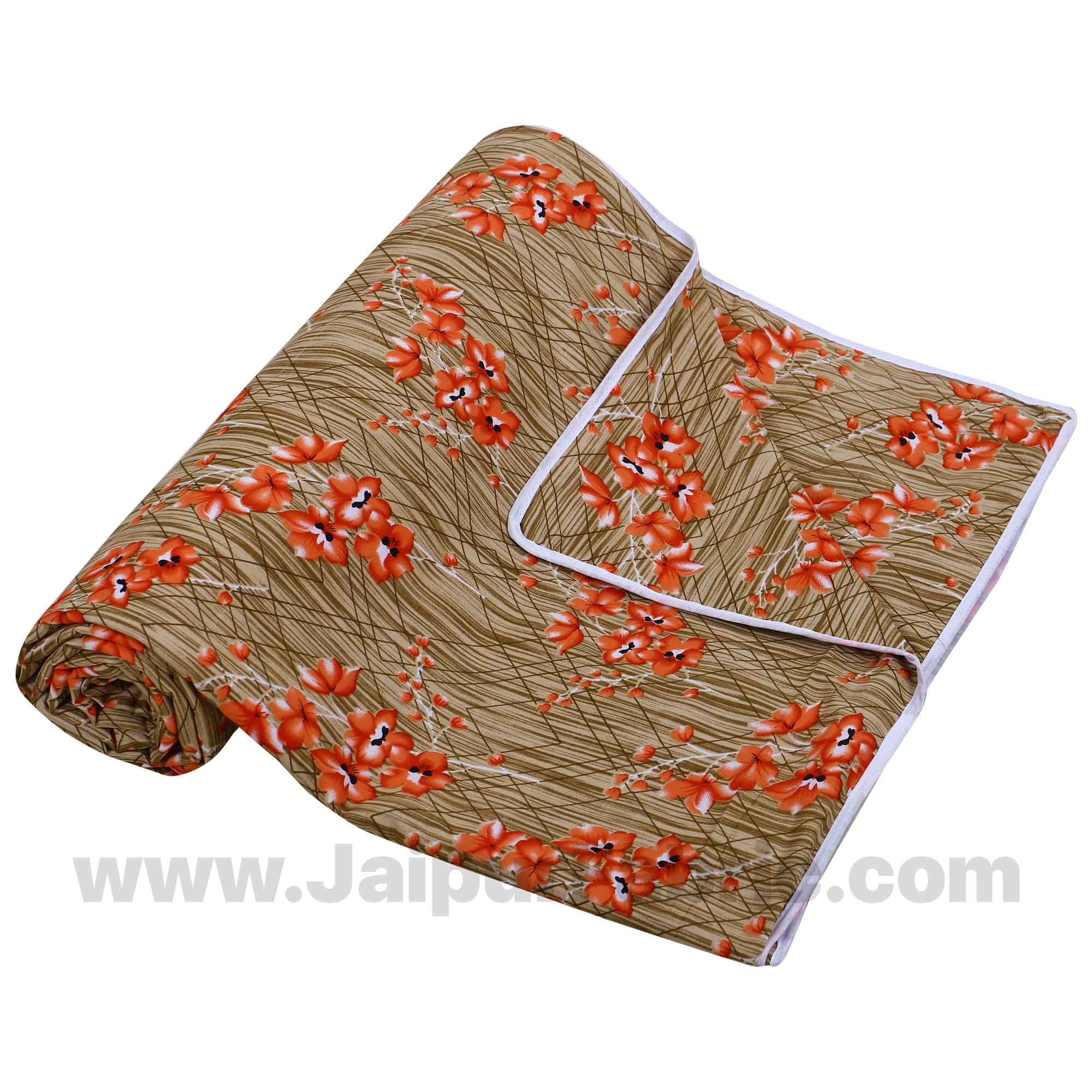 Cotton Orange Blooming Flowers Reversible Double Blanket/Duvet/Quilt/AC Dohar