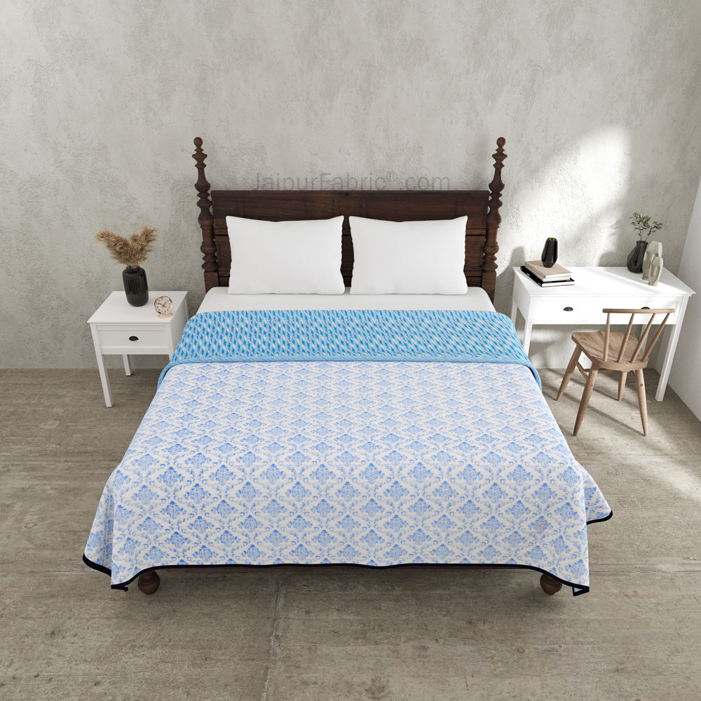 Ethnic Royal Blue Double Bed Dohar Blanket
