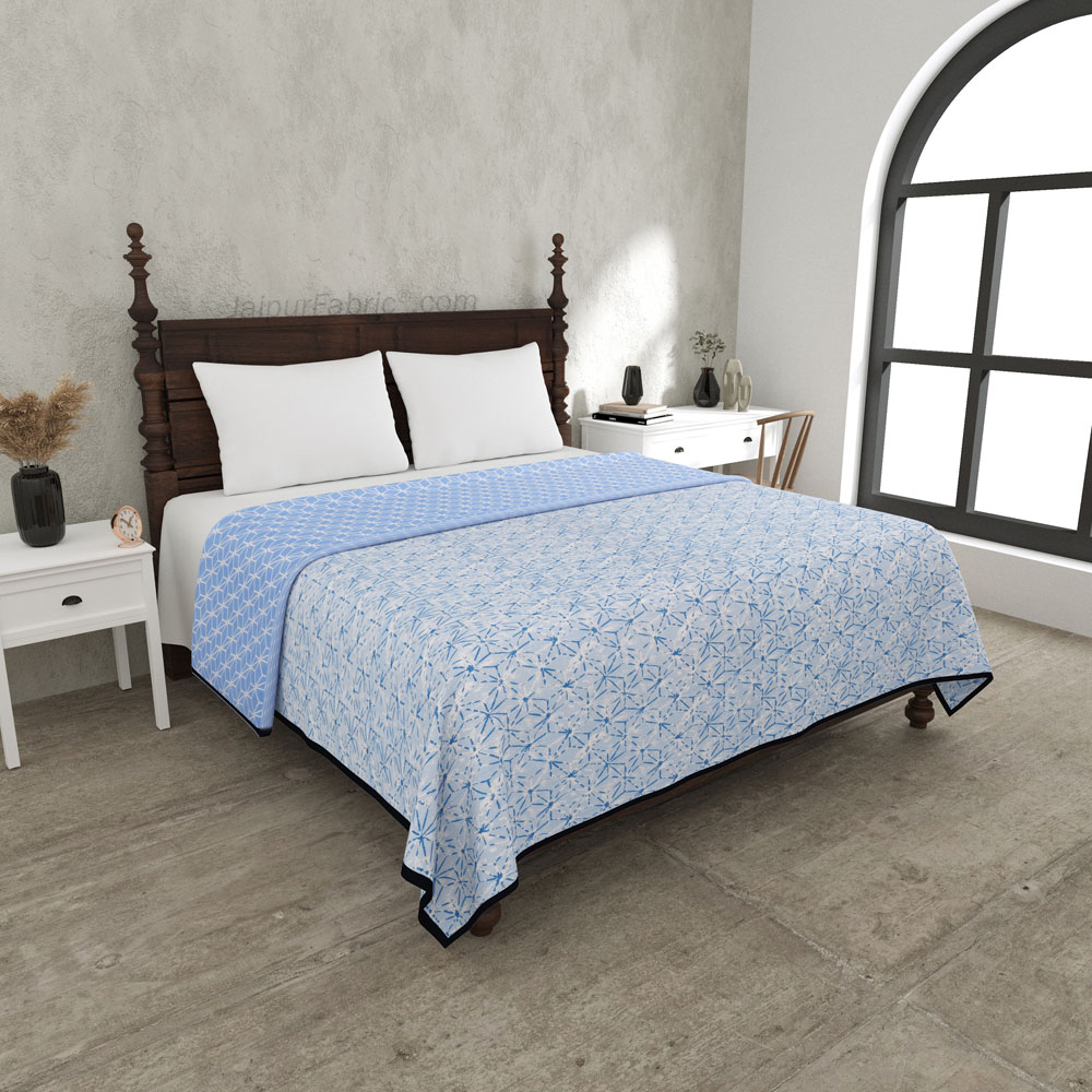 Geometricity Blue Double Bed Dohar Blanket