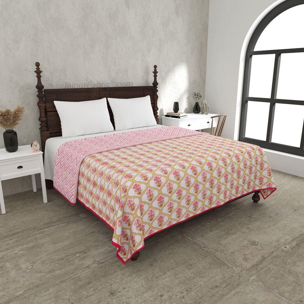 Jaal Darbar Pink Double Bed Dohar Blanket