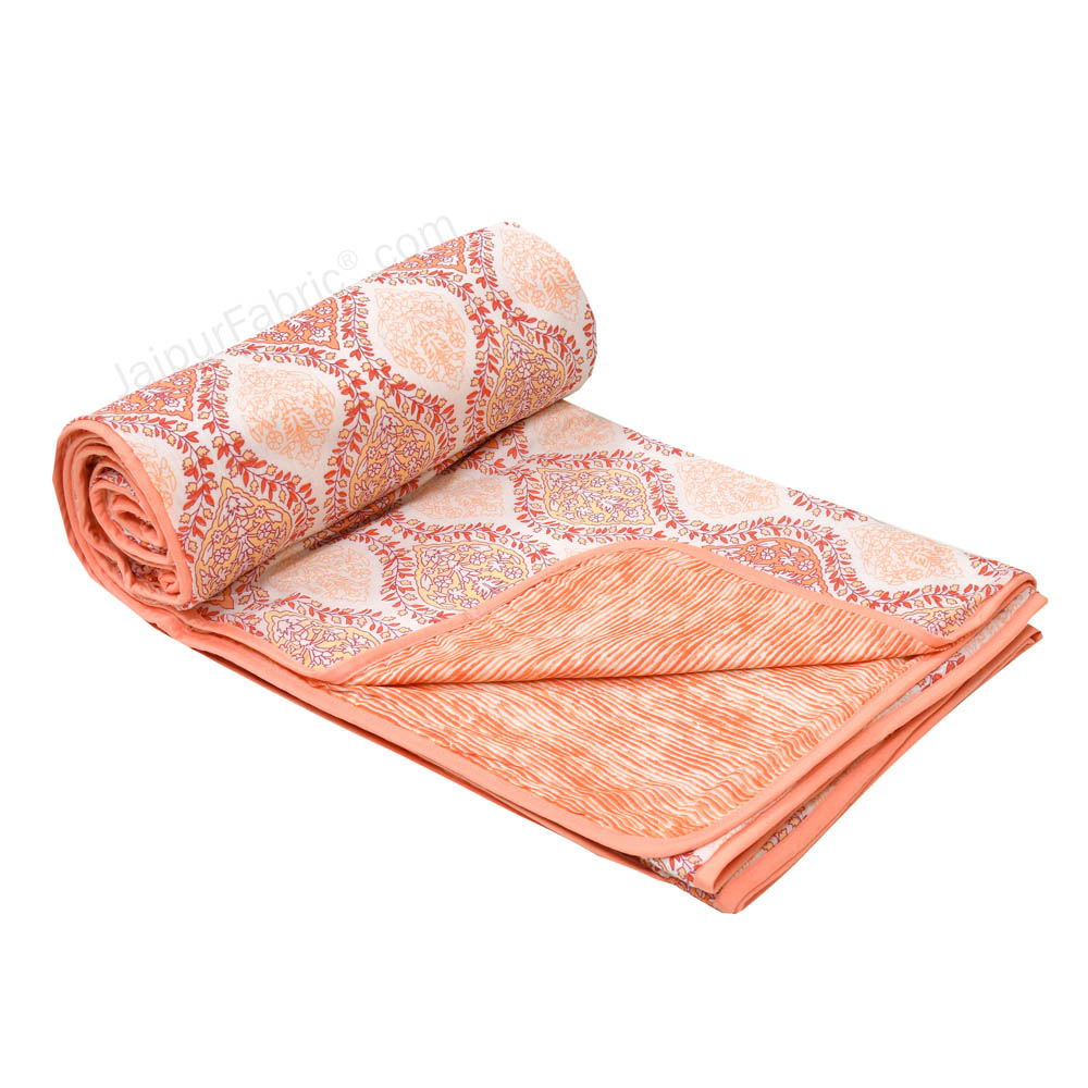 Wavy Ethnic Peachy Pink Double Bed Dohar Blanket