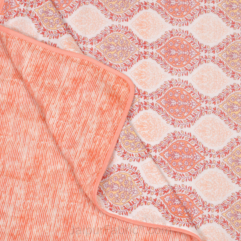 Wavy Ethnic Peachy Pink Double Bed Dohar Blanket