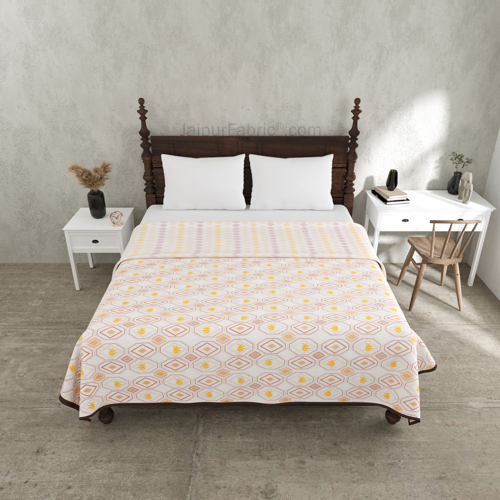 Artistic Maze Peach Yellow Double Bed Dohar Blanket