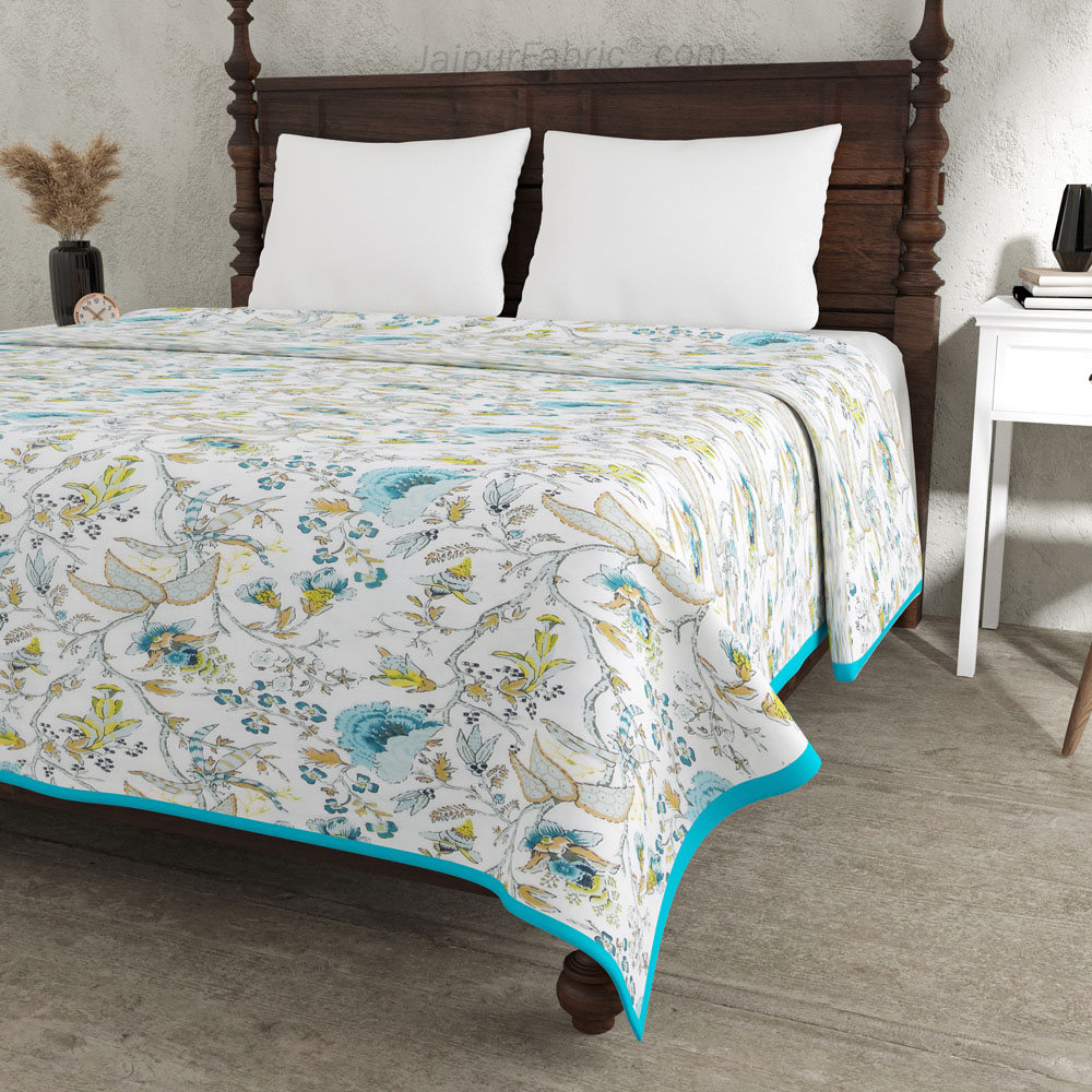 Floral Garden Blueish Double Bed Dohar Blanket