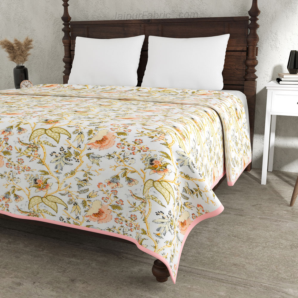 Floral Garden Yellowish Double Bed Dohar Blanket