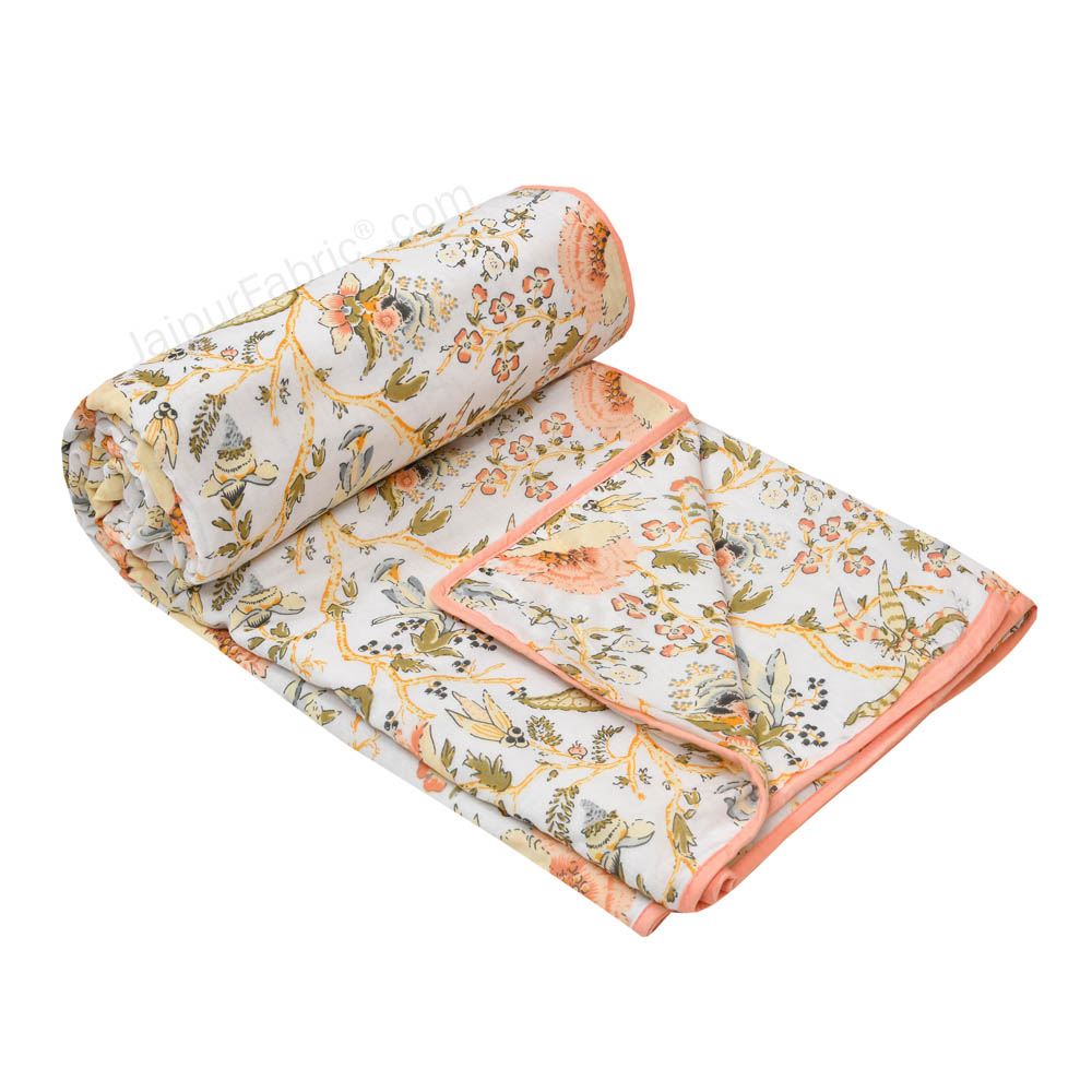 Floral Garden Yellowish Double Bed Dohar Blanket