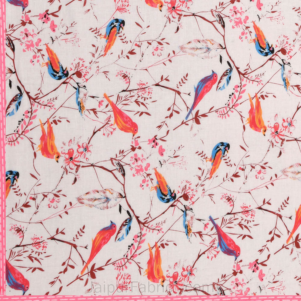 Parakeets Pink Double Bed Dohar Blanket