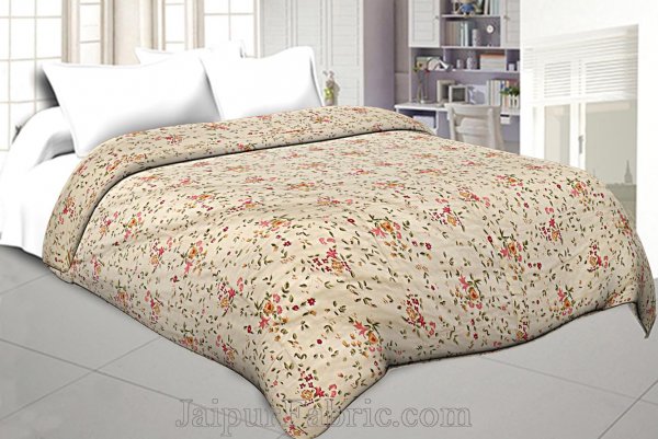 Muslin Cotton Double bed Reversible mulmul cream Dohar in seamless floral print