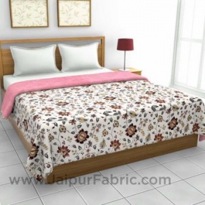Pure Cotton Pink Floral Pattern Reversible Double Bed Dohar