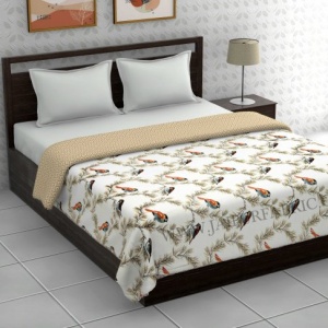 Pure Cotton Brown Indian Bird Pattern Reversible Double Bed Dohar