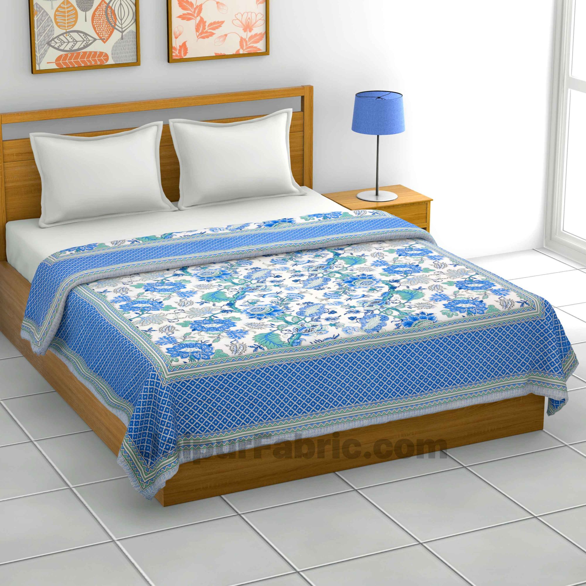 Combo371 Bed in a Bag Blue Floral  1 Dohar + 1 Double BedSheet + 2 Pillow Covers