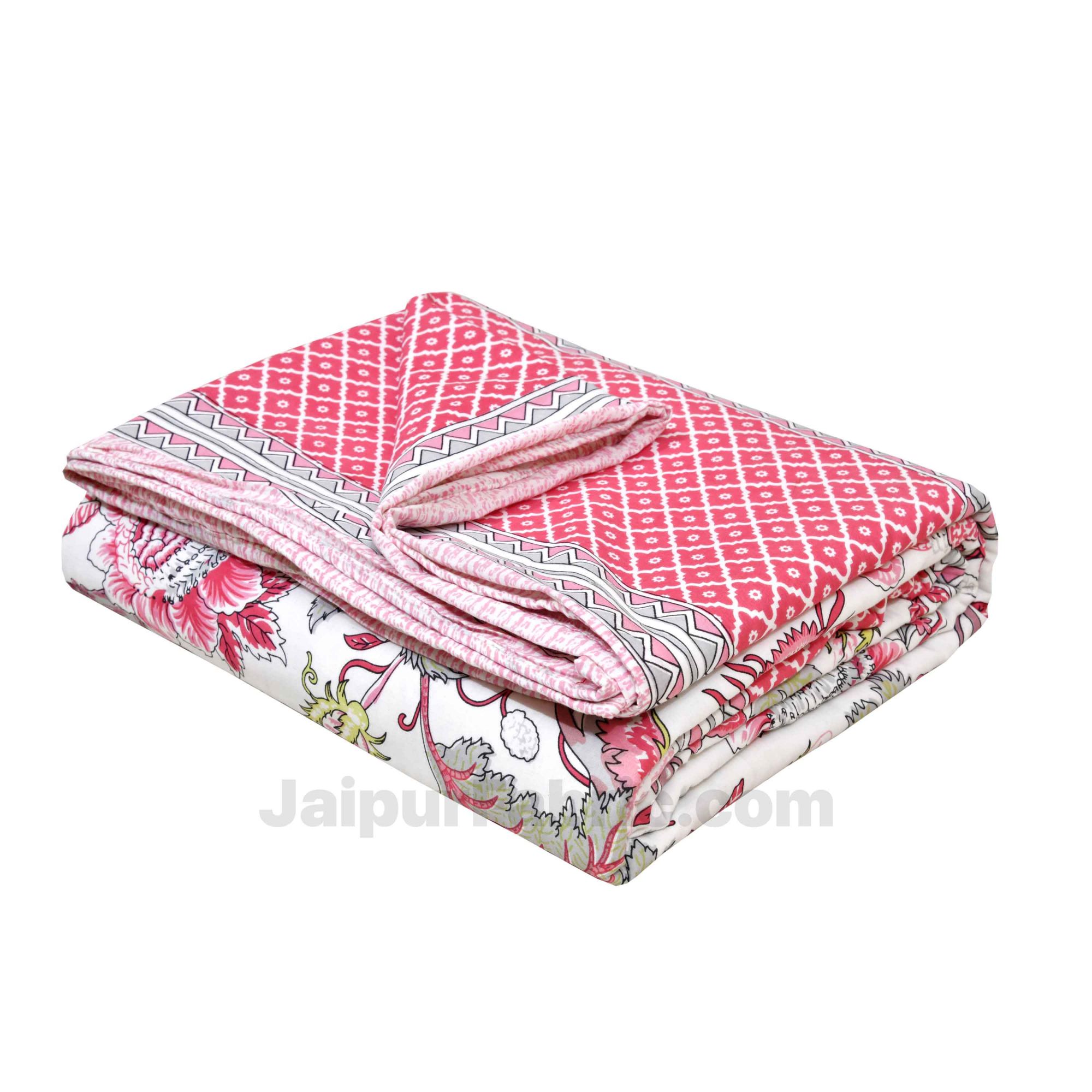 Lightweight Reversible Double Bed Dohar Pink Gala FlowersSkin Friendly Pure Cotton MulMul Blanket / AC Comforter / Summer Quilt