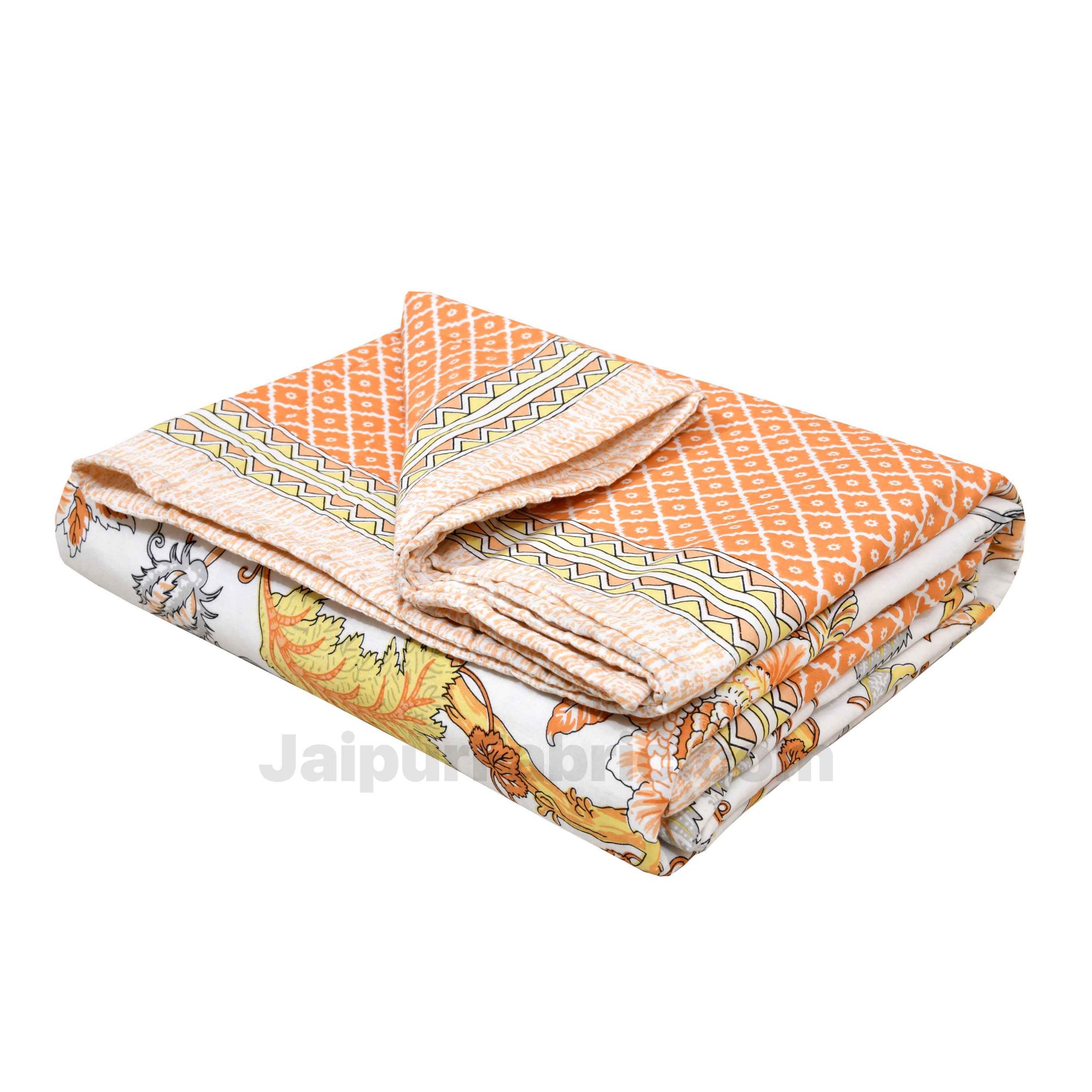 Lightweight Reversible Double Bed Dohar Orange Gala FlowerSkin Friendly Pure Cotton MulMul Blanket / AC Comforter / Summer Quilt