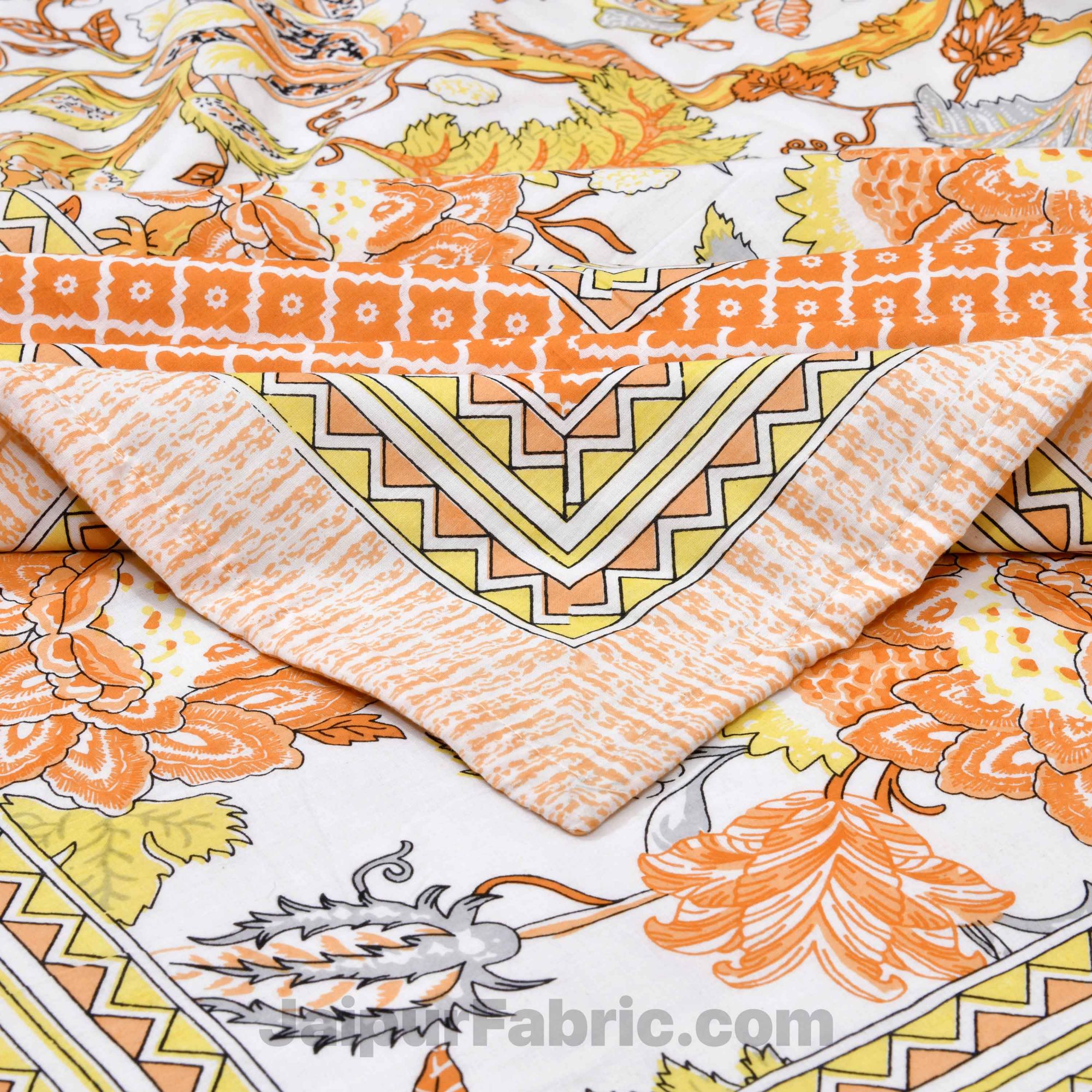 Lightweight Reversible Double Bed Dohar Orange Gala FlowerSkin Friendly Pure Cotton MulMul Blanket / AC Comforter / Summer Quilt