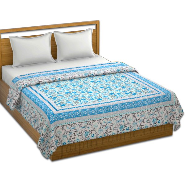 Combo374 Bed in a Bag Blue Leaves  1 Dohar + 1 Double BedSheet + 2 Pillow Covers