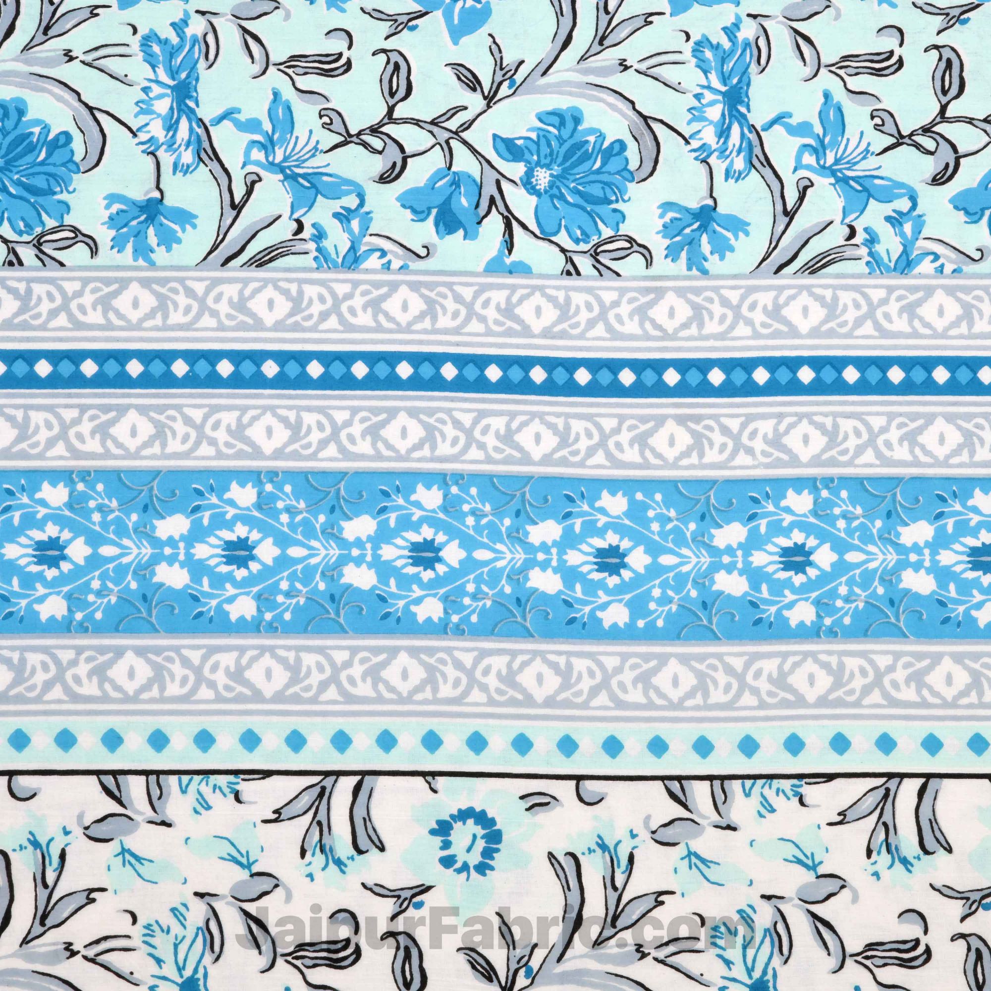 Lightweight Reversible Double Bed Dohar Blue Leaves FlowerSkin Friendly Pure Cotton MulMul Blanket / AC Comforter / Summer Quilt