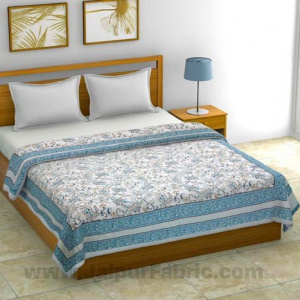Mulmul Pure Cotton Paisley Floral Ethnic Grey Border Jaipuri Double Bed Dohar