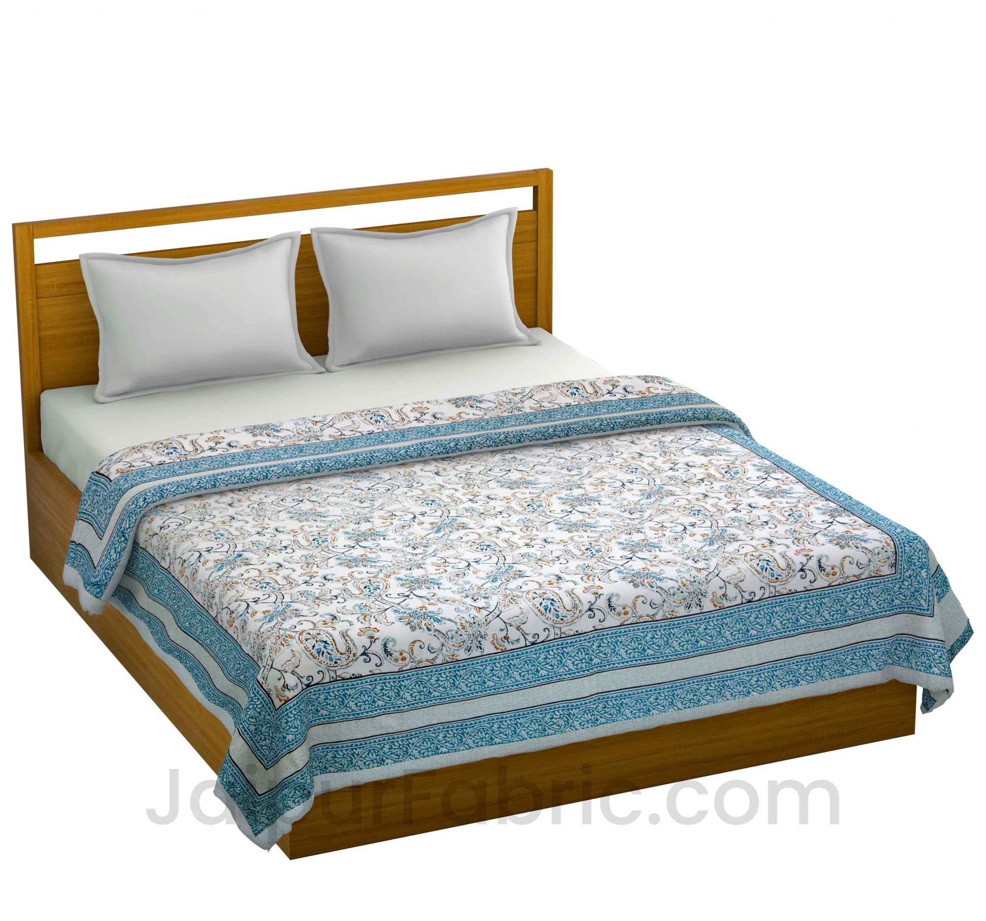 Mulmul Pure Cotton Paisley Floral Ethnic Grey Border Jaipuri Double Bed Dohar
