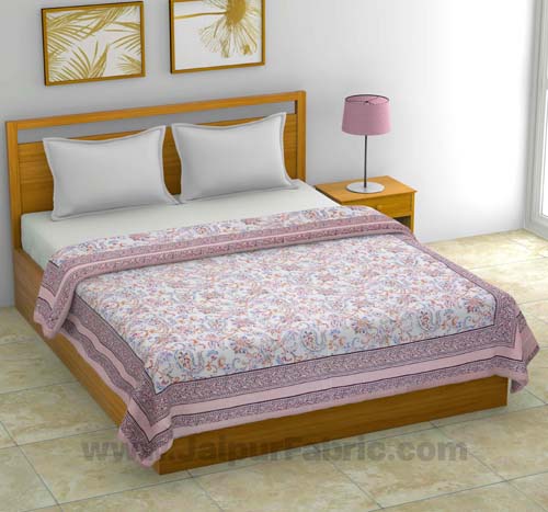 Combo376 Bed in a Bag Pink Floral  1 Dohar + 1 Double BedSheet + 2 Pillow Covers