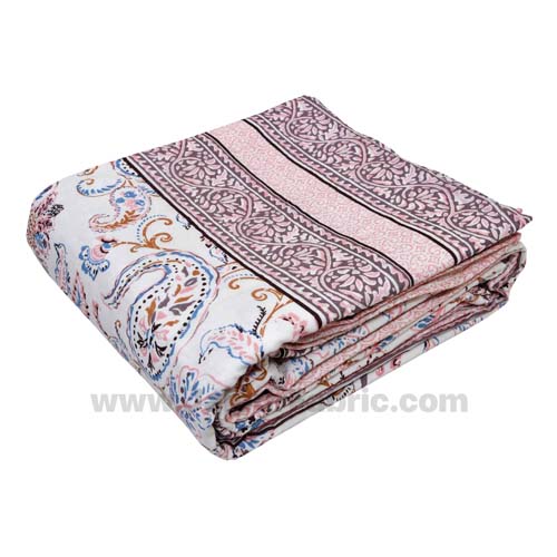 Mulmul Pure Cotton Paisley Floral Ethnic Pink Border Jaipuri Double Bed ...