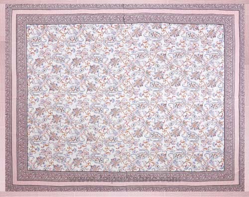 Mulmul Pure Cotton Paisley Floral Ethnic Pink Border Jaipuri Double Bed Dohar