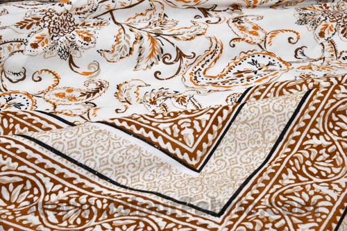 Mulmul Pure Cotton Paisley Floral Ethnic Brown Border Jaipuri Double Bed Dohar