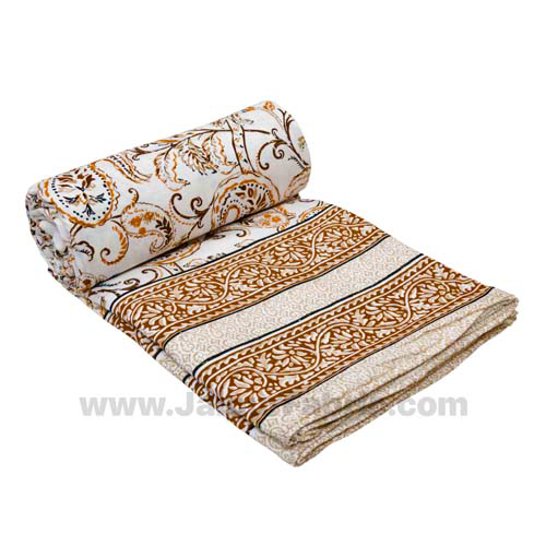 Mulmul Pure Cotton Paisley Floral Ethnic Brown Border Jaipuri Double Bed Dohar