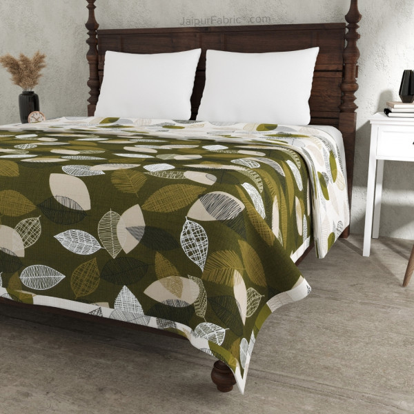 Autumn Fall Green Cotton Reversible Double Bed Dohar