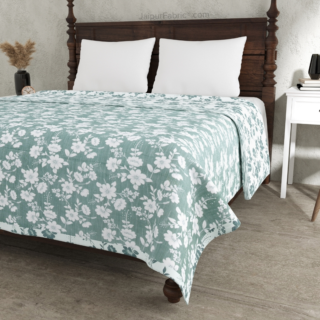 Summer Revival Green Cotton Reversible Double Bed Dohar