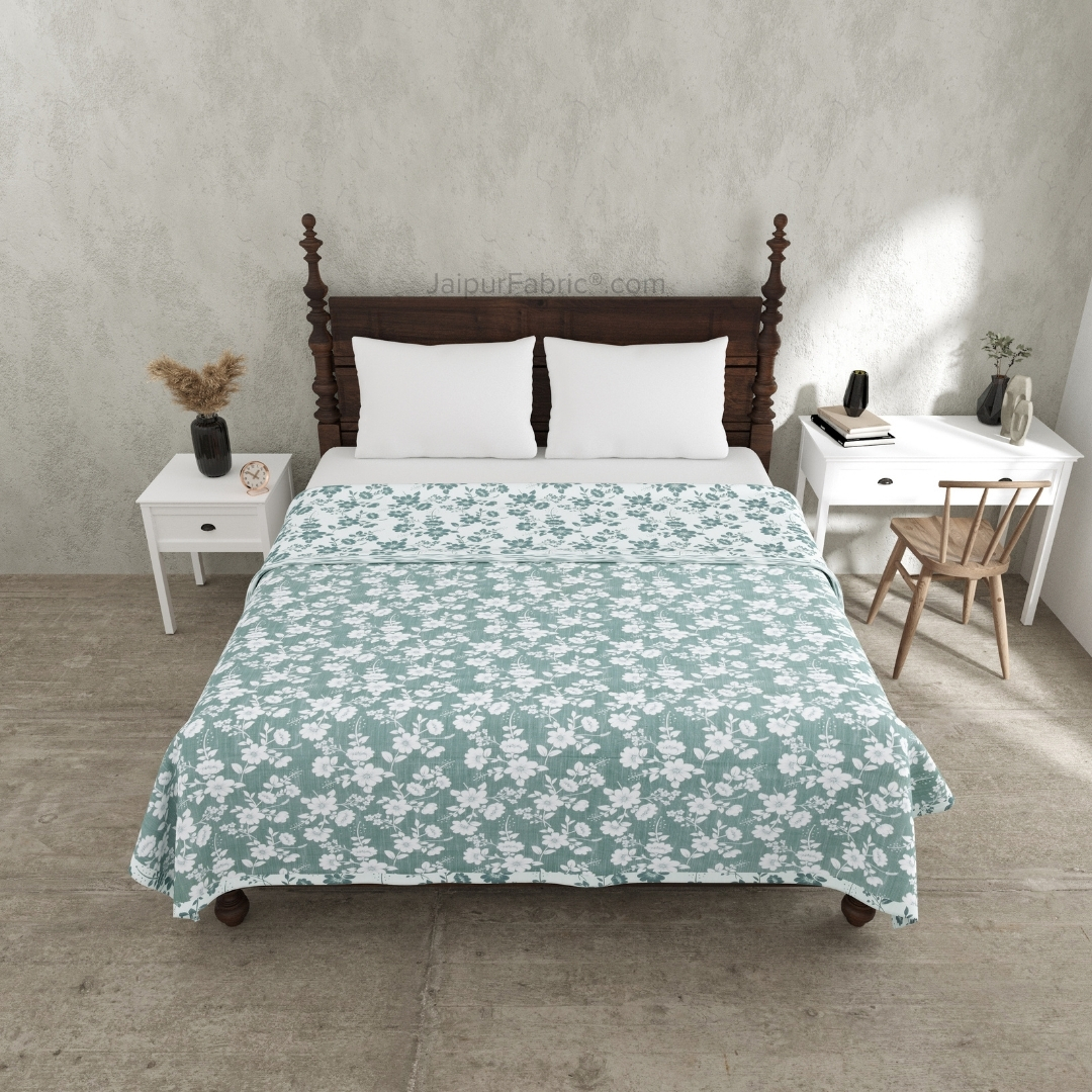 Summer Revival Green Cotton Reversible Double Bed Dohar