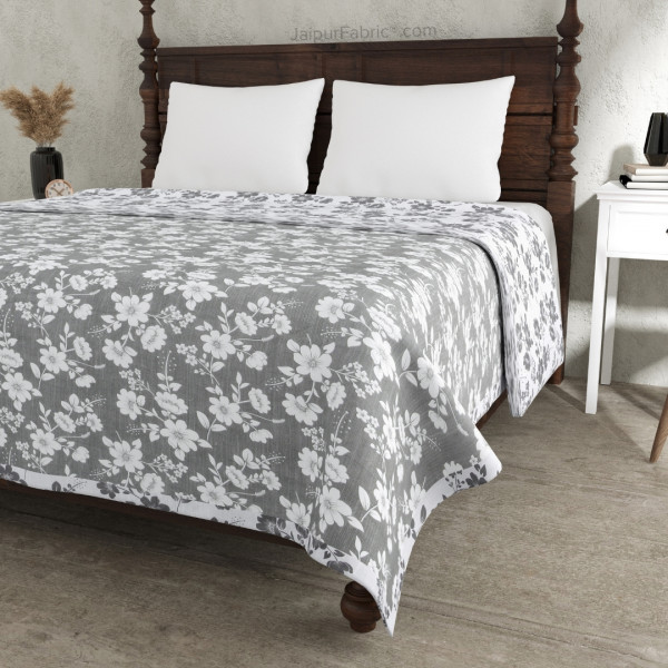 Summer Revival Grey Cotton Reversible Double Bed Dohar