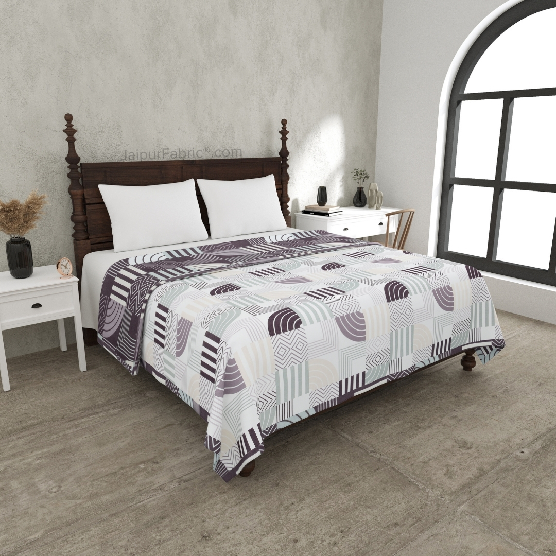 Geometric Maze Purple Cotton Reversible Double Bed Dohar