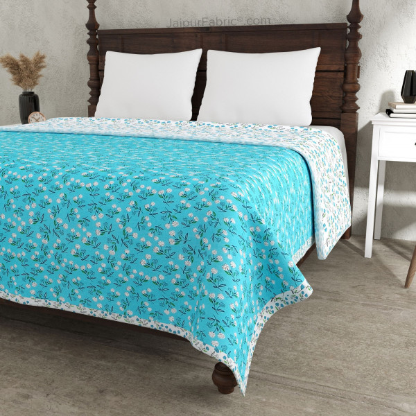 Marine Melody Sea Blue and White Cotton Reversible Double Bed Dohar