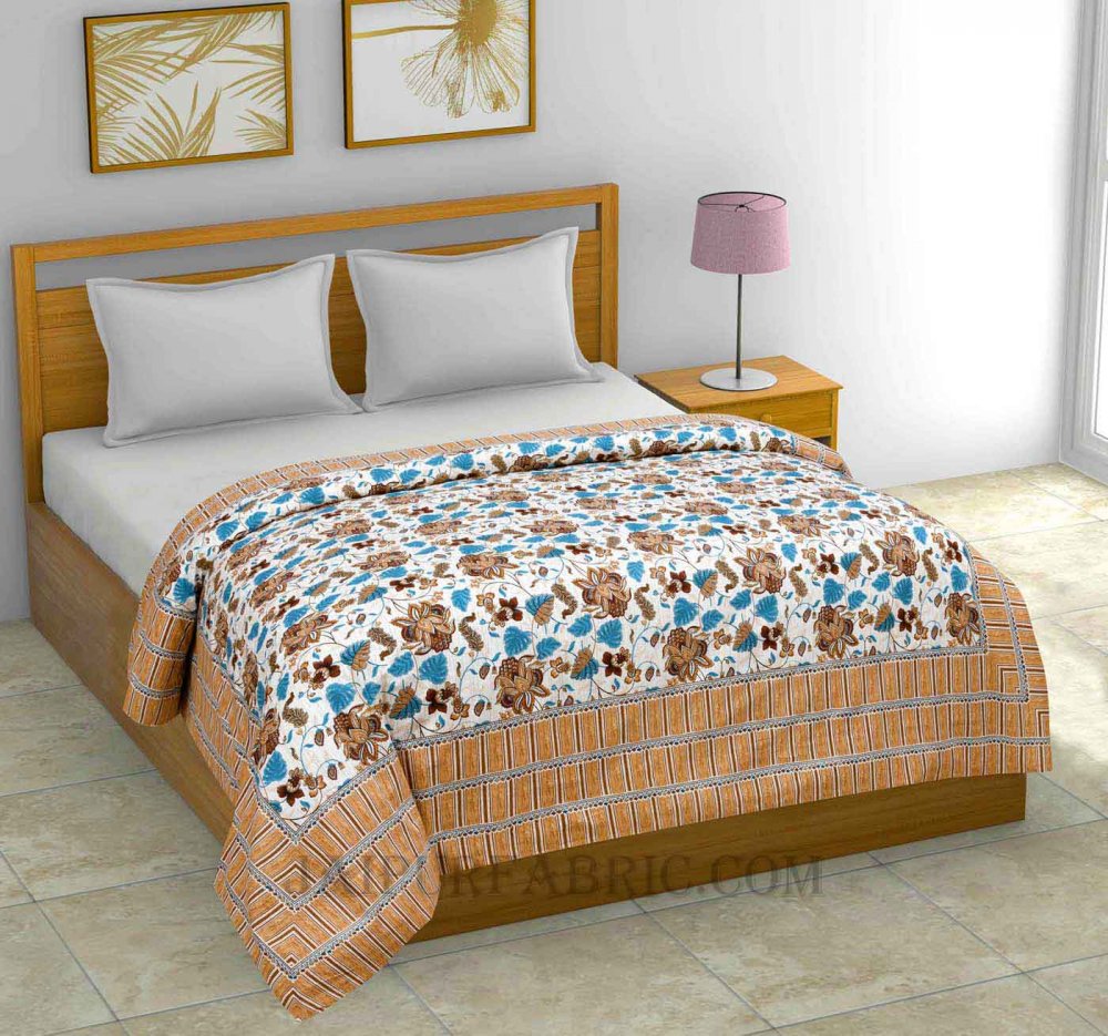 AC Room Aquatic Brown Lily Pattern 210 GSM Pure Cotton Summer Blanket