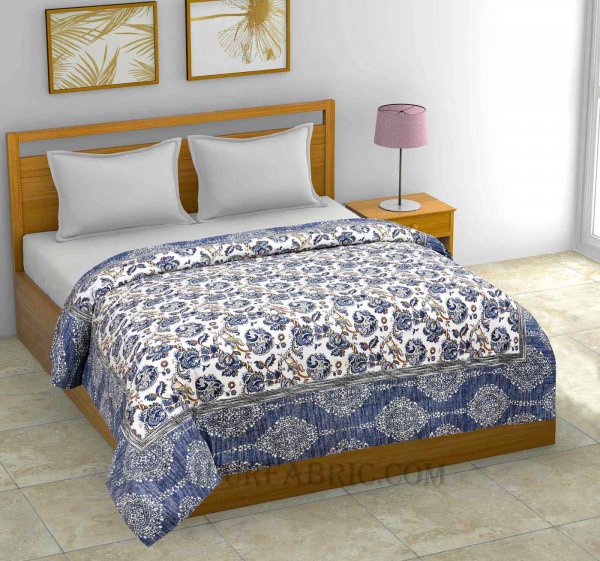 AC Room Blue Vector Floral Seamless Pattern 210 GSM Pure Cotton Summer Blanket