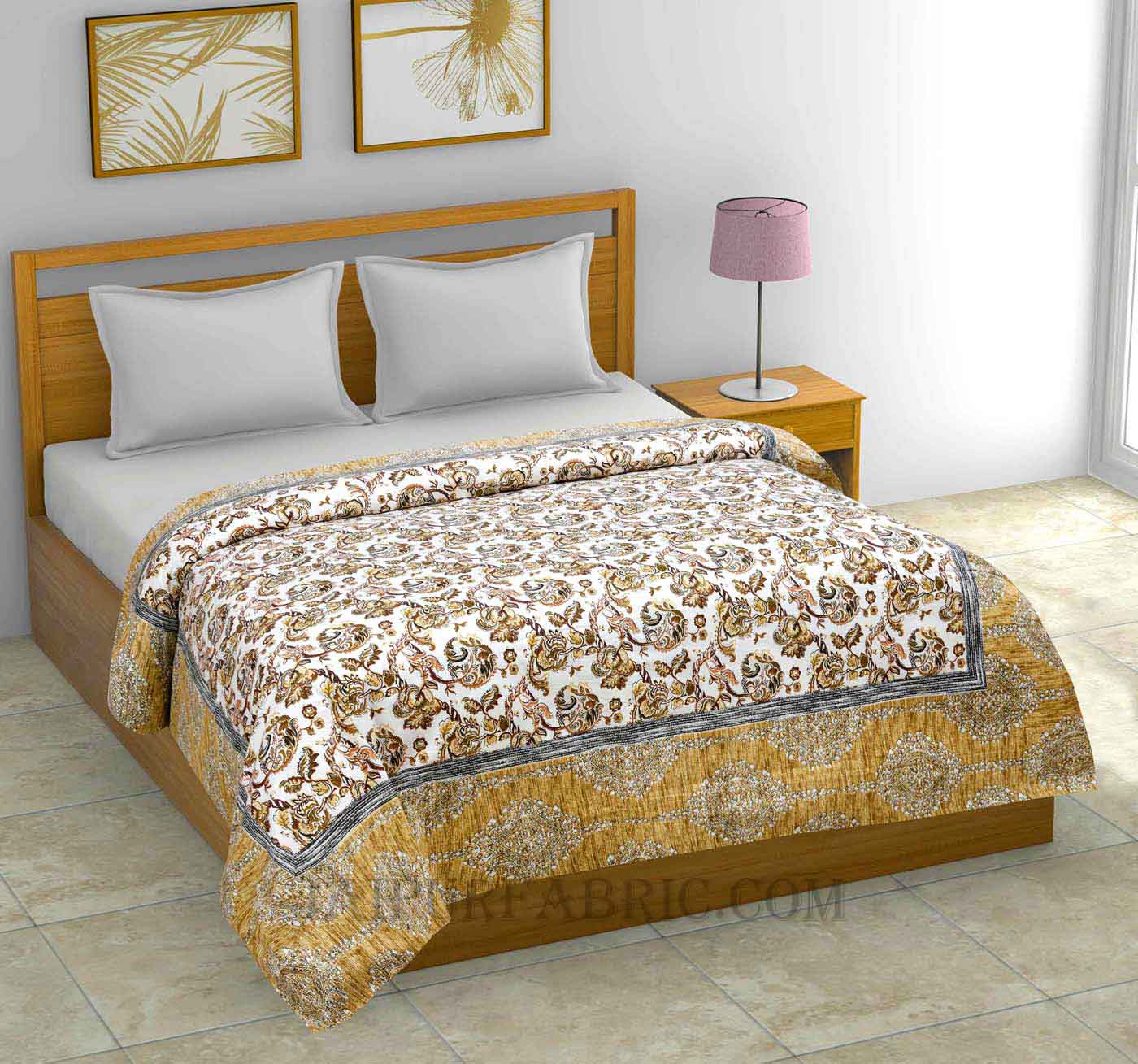 AC Room Golden Vector Floral Seamless Pattern 210 GSM Pure Cotton Summer Blanket