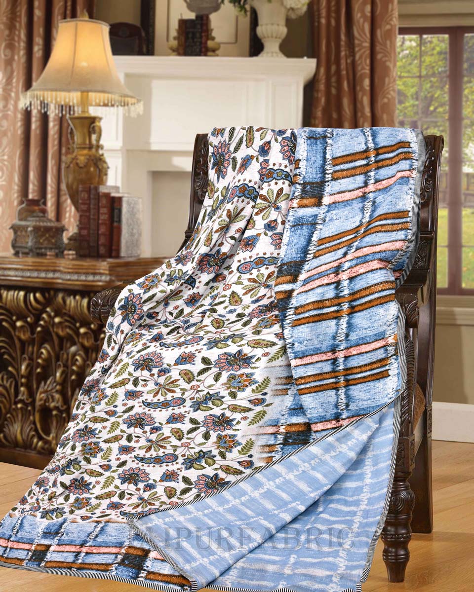 AC Room Hop Trefoil Blue Brick Pattern 210 GSM Pure Cotton Summer Blanket