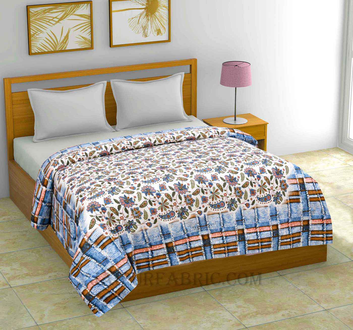 AC Room Hop Trefoil Blue Brick Pattern 210 GSM Pure Cotton Summer Blanket