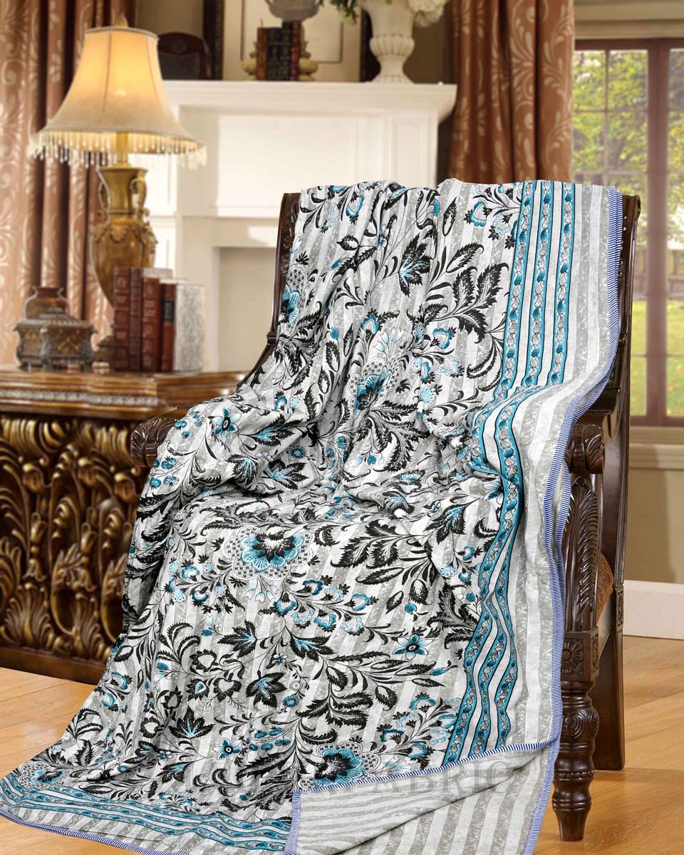 AC Room Dohar Porcelain Blue Paisley Pattern 210 GSM Pure Cotton Summer Blanket