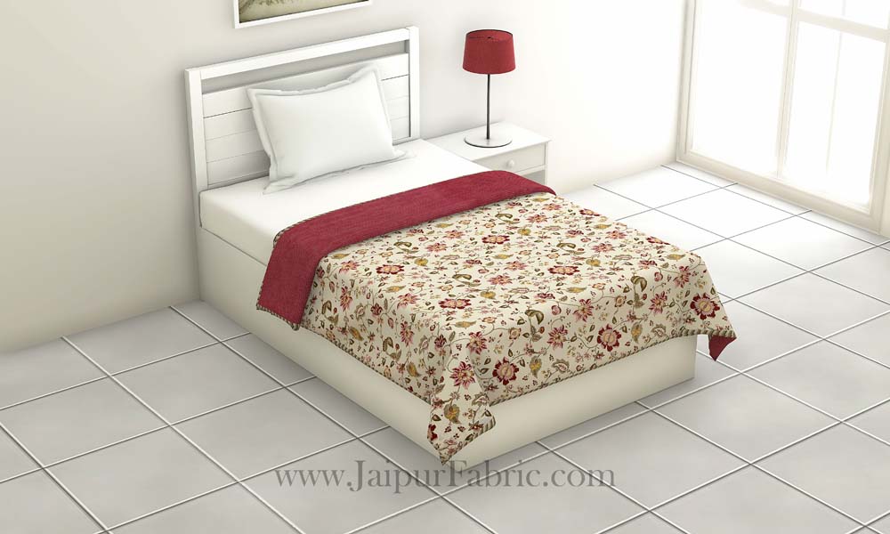 Pure Cotton Red Floral Pattern Reversible Single Bed Dohar