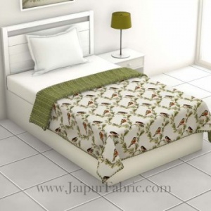 Pure Cotton Green Indian Bird Pattern Reversible Single Bed Dohar